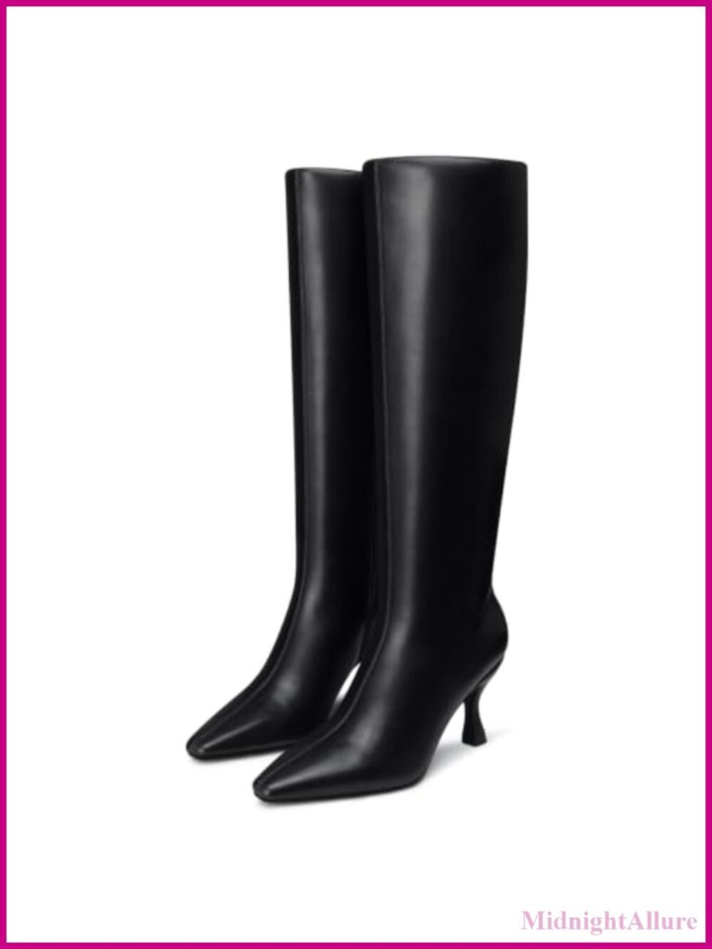 Wide Calf Knee High Boots Pointed Toe Kitten Heel Faux Leather